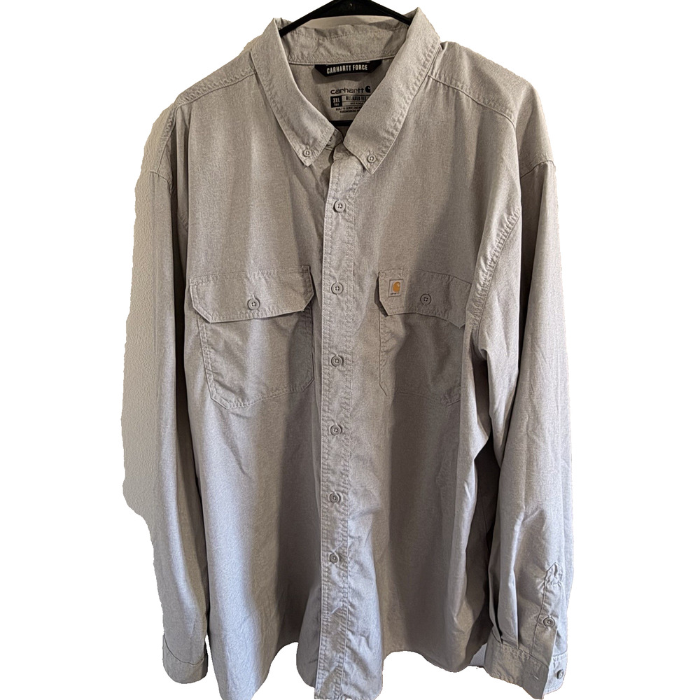 Carhartt Force Men's Long Sleeve Shirt Relaxed Fit Gray Button Down Size 3XLT